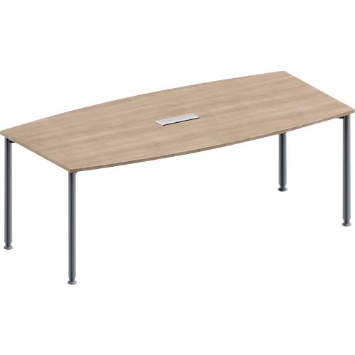 Schäfer Shop Genius Konferenztisch MODENA FLEX, 3-fach Anschluss, Boot, 4-Fuß Rundrohr, B 2000 x H 720-840 mm, Eiche Dekor/weißalu