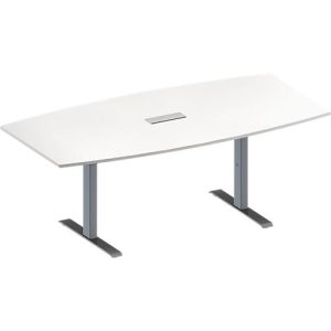 Schäfer Shop Genius Konferenztisch MODENA FLEX, 3-fach Anschluss, Boot, T-Fuß Rechteckrohr, B 2000 x H 650-850 mm, weiß/weißalu