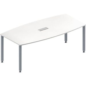 Schäfer Shop Genius Konferenztisch MODENA FLEX, 3-fach Tischanschlussfeld, Boot, 4-Fuß Quadratrohr, B 2000 x H 720-840 mm, weiß/weißaluminium