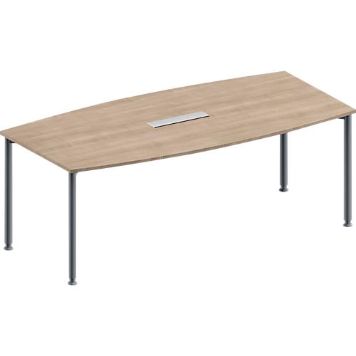 Schäfer Shop Genius Konferenztisch MODENA FLEX, 6-fach Anschluss, Boot, 4-Fuß Rundrohr, B 2000 x H 720-840 mm, Kirsche Romana/weißalu