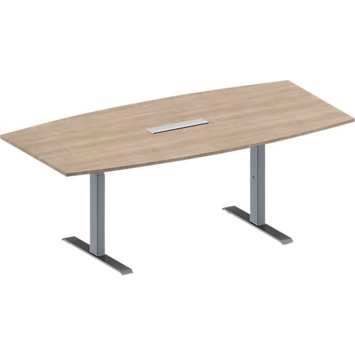 Schäfer Shop Genius Konferenztisch MODENA FLEX, 6-fach Anschluss, Boot, T-Fuß Rechteckrohr, B 2000 x H 650-850 mm, Eiche-Dekor/weißalu