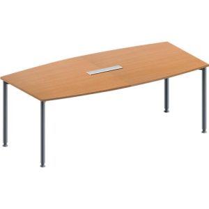 Schäfer Shop Genius Konferenztisch MODENA FLEX, 6-fach Tischanschlussfeld, Boot, 4-Fuß Rundrohr, B 2000 x H 720-840 mm, Buche/weißaluminium RAL 9006