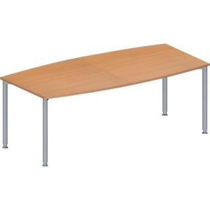 Schäfer Shop Genius Konferenztisch MODENA FLEX, Boot, 4-Fuß Rundrohr, B 2000 x H 720-840 mm, Buche/weißaluminium RAL 9006
