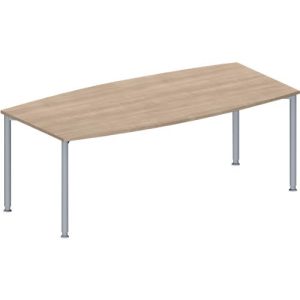 Schäfer Shop Genius Konferenztisch MODENA FLEX, Boot, 4-Fuß Rundrohr, B 2000 x H 720-840 mm, Eiche Dekor/weißaluminium RAL 9006