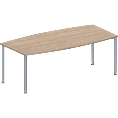 Schäfer Shop Genius Konferenztisch MODENA FLEX, Boot, 4-Fuß Rundrohr, B 2000 x H 720-840 mm, Eiche Dekor/weißaluminium RAL 9006