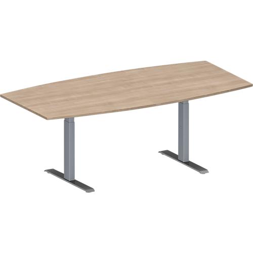 Schäfer Shop Genius Konferenztisch MODENA FLEX, Boot, T-Fuß Rechteckrohr, B 2000 x H 650-850 mm, Eiche-Dekor/weißaluminium RAL 9006