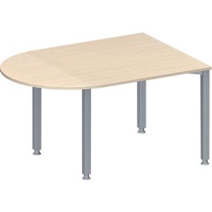 Schäfer Shop Genius Konferenztisch MODENA FLEX, Halbkreis, 4-Fuß Quadratrohr, B 1400 x T 1000 x H 720-840 mm, Ahorn/weißaluminium RAL 9006