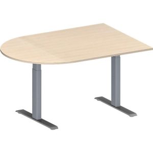 Schäfer Shop Genius Konferenztisch MODENA FLEX, Halbkreis, T-Fuß Rechteckrohr, B 1400 x T 1000 x H 650-850 mm, Ahorn/weißaluminium RAL 9006