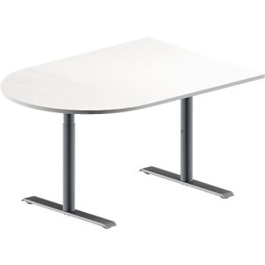 Schäfer Shop Genius Konferenztisch MODENA FLEX, Halbkreis, T-Fuß Rundrohr, B 1400 x T 1000 x H 650-850 mm, weiß/weißaluminium RAL 9006 Schäfer Shop Genius Konferenztisch MODENA FLEX, Halbkreis, T-Fuß Rundrohr, B 1400 x T 1000 x H 650-850 mm, weiß/weißaluminium RAL 9006