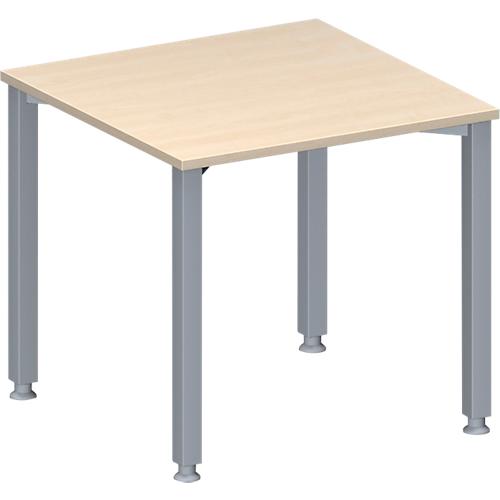 Schäfer Shop Genius Konferenztisch MODENA FLEX, Quadrat, 4-Fuß Quadratrohr, B 800 x T 800 x H 720-840 mm, Ahorn/weißaluminium RAL 9006