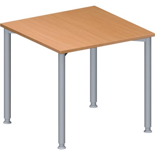 Schäfer Shop Genius Konferenztisch MODENA FLEX, Quadrat, 4-Fuß Rundrohr, B 800 x T 800 x H 720-840 mm, Buche/weißaluminium RAL 9006