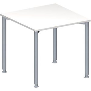 Schäfer Shop Genius Konferenztisch MODENA FLEX, Quadrat, 4-Fuß Rundrohr, B 800 x T 800 x H 720-840 mm, weiß/weißaluminium RAL 9006 Schäfer Shop Genius Konferenztisch MODENA FLEX, Quadrat, 4-Fuß Rundrohr, B 800 x T 800 x H 720-840 mm, weiß/weißaluminium RAL 9006