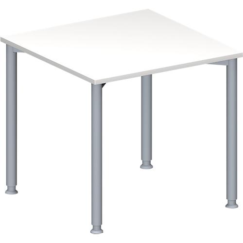 Schäfer Shop Genius Konferenztisch MODENA FLEX, Quadrat, 4-Fuß Rundrohr, B 800 x T 800 x H 720-840 mm, weiß/weißaluminium RAL 9006
