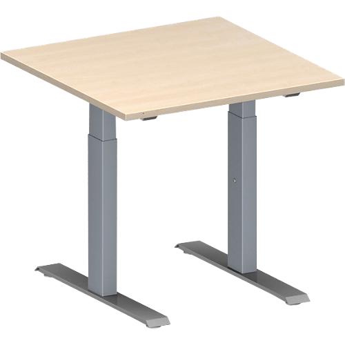 Schäfer Shop Genius Konferenztisch MODENA FLEX, Quadrat, T-Fuß Rechteckrohr, B 800 x T 800 x H 650-850 mm, Ahorn/weißaluminium RAL 9006