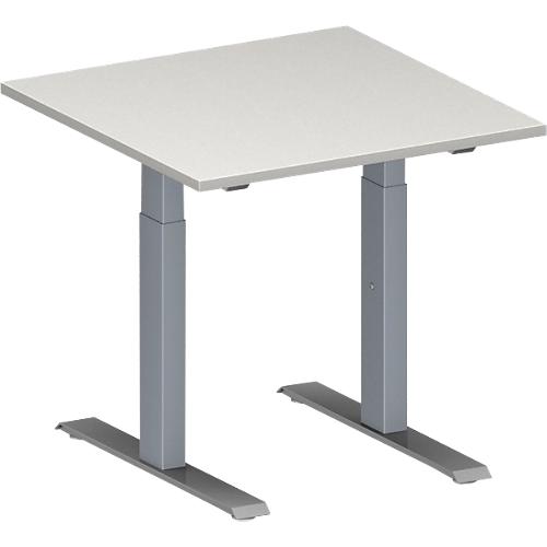 Schäfer Shop Genius Konferenztisch MODENA FLEX, Quadrat, T-Fuß Rechteckrohr, B 800 x T 800 x H 650-850 mm, lichtgrau/weißaluminium RAL 9006