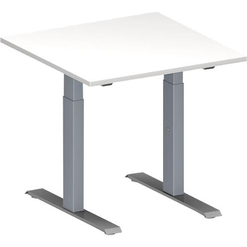 Schäfer Shop Genius Konferenztisch MODENA FLEX, Quadrat, T-Fuß Rechteckrohr, B 800 x T 800 x H 650-850 mm, weiß/weißaluminium RAL 9006