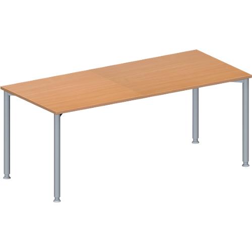 Schäfer Shop Genius Konferenztisch MODENA FLEX, Rechteck, 4-Fuß Rundrohr, B 1800 x T 800 x H 720-840 mm, Buche/weißaluminium RAL 9006