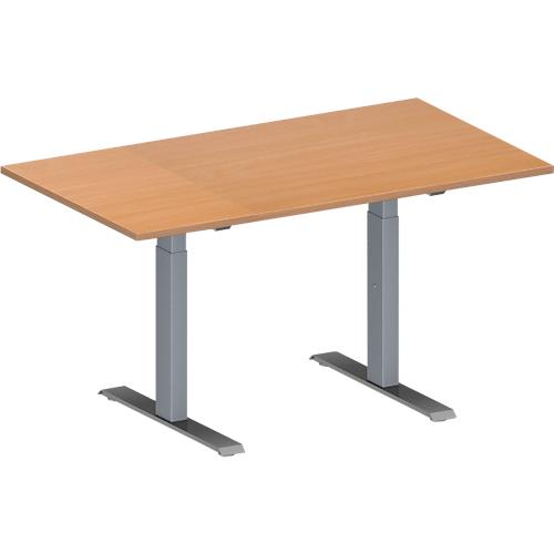 Schäfer Shop Genius Konferenztisch MODENA FLEX, Rechteck, T-Fuß Rechteckrohr, B 1400 x T 800 x H 650-850 mm, Buche/weißaluminium RAL 9006
