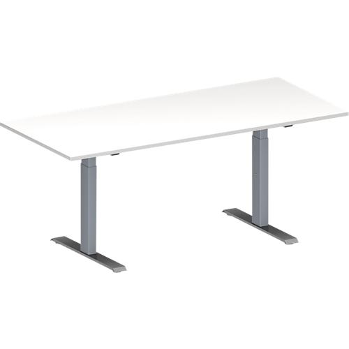 Schäfer Shop Genius Konferenztisch MODENA FLEX, Rechteck, T-Fuß Rechteckrohr, B 1800 x T 800 x H 650-850 mm, weiß/weißaluminium RAL 9006