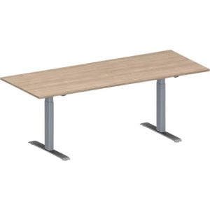 Schäfer Shop Genius Konferenztisch MODENA FLEX, Rechteck, T-Fuß Rechteckrohr, B 2000 x T 800 x H 650-850 mm, Eiche-Dekor/weißaluminium RAL 9006 Schäfer Shop Genius Konferenztisch MODENA FLEX, Rechteck, T-Fuß Rechteckrohr, B 2000 x T 800 x H 650-850 mm, Eiche-Dekor/weißaluminium RAL 9006