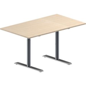 Schäfer Shop Genius Konferenztisch MODENA FLEX, Rechteck, T-Fuß Rundrohr, B 1400 x T 800 x H 650-850 mm, Ahorn/weißaluminium RAL 9006 Schäfer Shop Genius Konferenztisch MODENA FLEX, Rechteck, T-Fuß Rundrohr, B 1400 x T 800 x H 650-850 mm, Ahorn/weißaluminium RAL 9006