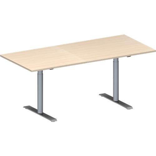 Schäfer Shop Genius Konferenztisch MODENA FLEX, Rechteck, T-Fuß Rundrohr, B 1800 x T 800 x H 650-850 mm, Ahorn/weißaluminium RAL 9006