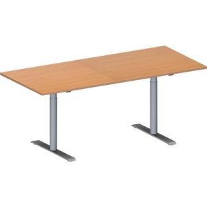 Schäfer Shop Genius Konferenztisch MODENA FLEX, Rechteck, T-Fuß Rundrohr, B 1800 x T 800 x H 650-850 mm, Buche/weißaluminium RAL 9006 Schäfer Shop Genius Konferenztisch MODENA FLEX, Rechteck, T-Fuß Rundrohr, B 1800 x T 800 x H 650-850 mm, Buche/weißaluminium RAL 9006