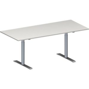 Schäfer Shop Genius Konferenztisch MODENA FLEX, Rechteck, T-Fuß Rundrohr, B 1800 x T 800 x H 650-850 mm, lichtgrau/weißaluminium RAL 9006 Schäfer Shop Genius Konferenztisch MODENA FLEX, Rechteck, T-Fuß Rundrohr, B 1800 x T 800 x H 650-850 mm, lichtgrau/weißaluminium RAL 9006