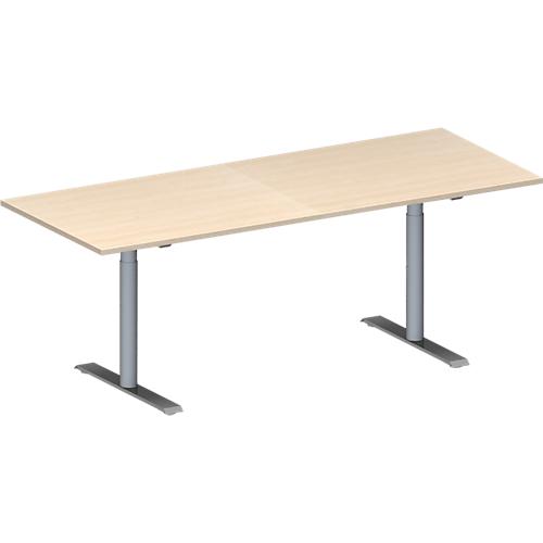 Schäfer Shop Genius Konferenztisch MODENA FLEX, Rechteck, T-Fuß Rundrohr, B 2000 x T 800 x H 650-850 mm, Ahorn/weißaluminium RAL 9006