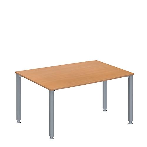 Schäfer Shop Genius Konferenztisch MODENA FLEX, Tonne, 4-Fuß Quadratrohr, B 1400 x T 1000/800 x H 720-840 mm, Buche/weißaluminium RAL 9006