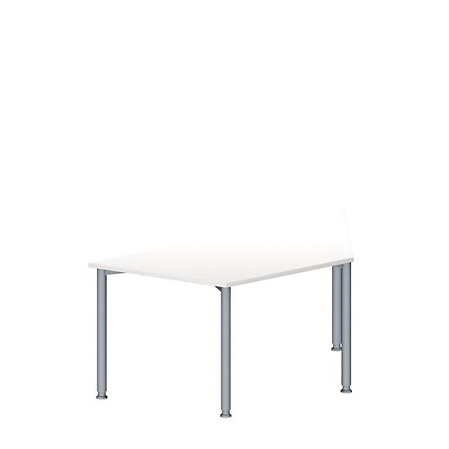Schäfer Shop Genius Konferenztisch MODENA FLEX, Trapez, 4-Fuß Rundrohr, B 1600 x T 800 x H 720-840 mm, weiß/weißaluminium RAL 9006