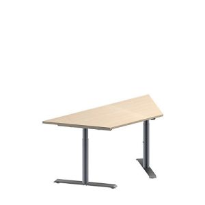 Schäfer Shop Genius Konferenztisch MODENA FLEX, Trapez, T-Fuß Rundrohr, B 1600 x T 800 x H 650-850 mm, Ahorn/weißaluminium RAL 9006