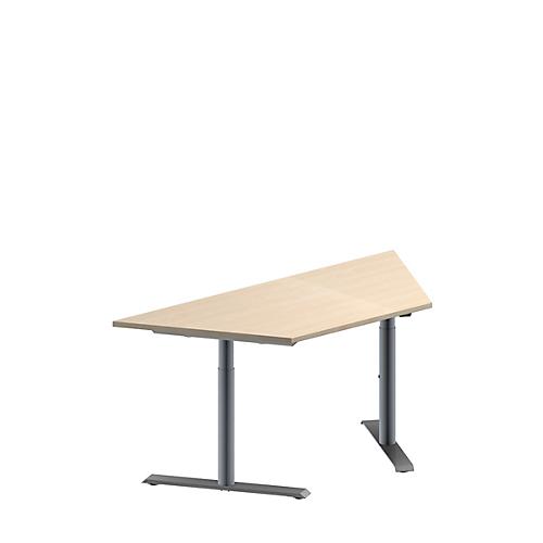 Schäfer Shop Genius Konferenztisch MODENA FLEX, Trapez, T-Fuß Rundrohr, B 1600 x T 800 x H 650-850 mm, Ahorn/weißaluminium RAL 9006