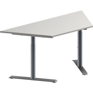 Schäfer Shop Genius Konferenztisch MODENA FLEX, Trapez, T-Fuß Rundrohr, B 1600 x T 800 x H 650-850 mm, lichtgrau/weißaluminium RAL 9006