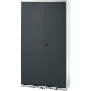 Schäfer Shop Genius Materialschrank FS, 5 OH, abschließbar, 4 Fachböden/12 Schübe, bis 450 kg, B 1055 x T 520 x H 1950 mm, Stahl, lichtgrau/anthrazitgrau