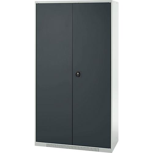 Schäfer Shop Genius Materialschrank FS, 5 OH, abschließbar, 4 Fachböden/12 Schübe, bis 450 kg, B 1055 x T 520 x H 1950 mm, Stahl, lichtgrau/anthrazitgrau