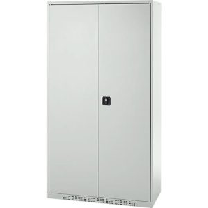 Schäfer Shop Genius Materialschrank FS, 5 OH, abschließbar, 4 Fachböden/12 Schübe, bis 450 kg, B 1055 x T 520 x H 1950 mm, Stahl, lichtgrau/lichtgrau