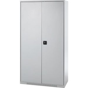 Schäfer Shop Genius Materialschrank FS, 5 OH, abschließbar, 4 Fachböden/12 Schübe, bis 450 kg, B 1055 x T 520 x H 1950 mm, Stahl, weißalu/weißalu