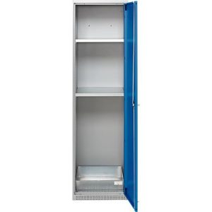 Schäfer Shop Genius Reinigungsmittelschrank FS, 5 OH, abschließbar, 2 Fachböden, bis 250 kg, B 545 x T 520 x H 1950 mm, Stahl, weißaluminium/enzianblau
