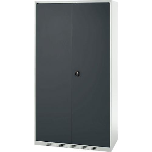 Schäfer Shop Genius Reinigungsmittelschrank FS, 5 OH, abschließbar, Mittelwand, 4 Fachböden, bis 450 kg, B 1055 x T 520 x H 1950 mm, lichtgrau/anthrazitgrau