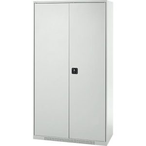 Schäfer Shop Genius Reinigungsmittelschrank FS, 5 OH, abschließbar, Mittelwand, 4 Fachböden, bis 450 kg, B 1055 x T 520 x H 1950 mm, lichtgrau/lichtgrau