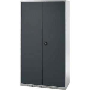 Schäfer Shop Genius Reinigungsmittelschrank FS, 5 OH, abschließbar, Mittelwand, 4 Fachböden, bis 450 kg, B 1055 x T 520 x H 1950 mm, weißalu/anthrazitgrau