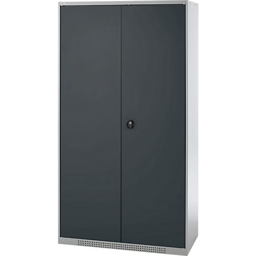 Schäfer Shop Genius Reinigungsmittelschrank FS, 5 OH, abschließbar, Mittelwand, 4 Fachböden, bis 450 kg, B 1055 x T 520 x H 1950 mm, weißalu/anthrazitgrau