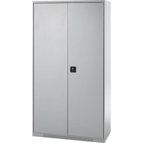Schäfer Shop Genius Reinigungsmittelschrank FS, 5 OH, abschließbar, Mittelwand, 4 Fachböden, bis 450 kg, B 1055 x T 520 x H 1950 mm, weißalu/weißalu