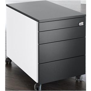 Schäfer Shop Genius Rollcontainer 1233, 3 Schubladen, 1 Utensilienauszug, Zentralverschluss, seitliche Griffnut, B 435 x T 765 x H 577 mm, weiß/graphit