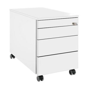Schäfer Shop Genius Rollcontainer 1233, 3 Schubladen, 1 Utensilienauszug, Zentralverschluss, seitliche Griffnut, B 435 x T 765 x H 577 mm, weiß/weiß