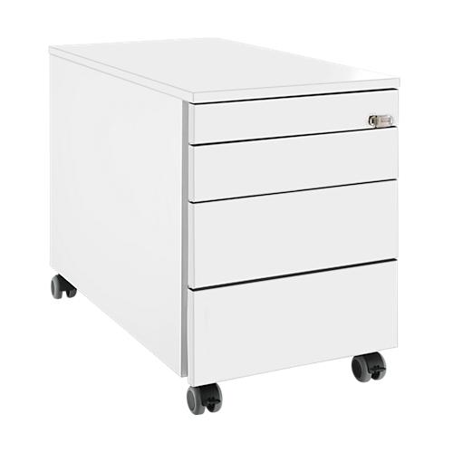 Schäfer Shop Genius Rollcontainer 1233, 3 Schubladen, 1 Utensilienauszug, Zentralverschluss, seitliche Griffnut, B 435 x T 765 x H 577 mm, weiß/weiß