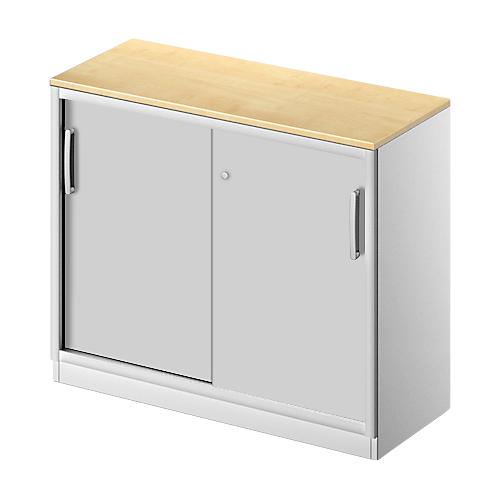 Schäfer Shop Genius Schiebetürenschrank TETRIS SOLID, 2 OH, B 1000 mm, inkl. 19 mm Abdeckplatte, Ahorn-Dekor/weißalu