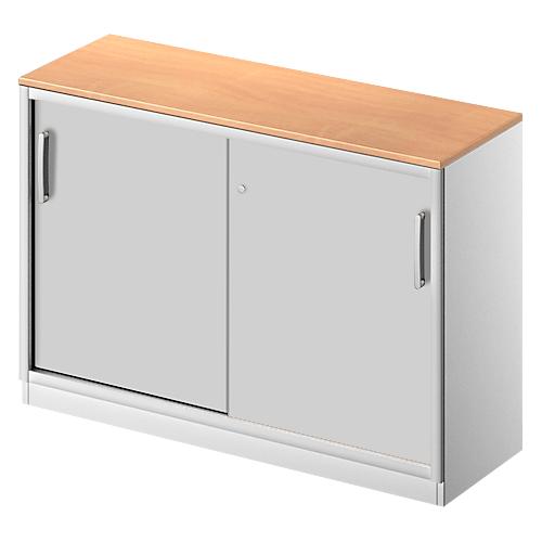 Schäfer Shop Genius Schiebetürenschrank TETRIS SOLID, 2 OH, B 1200 mm, inkl. 19 mm Abdeckplatte, Buche-Dekor/weißalu