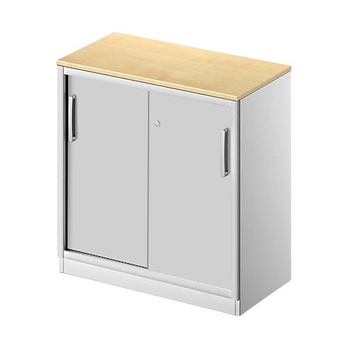 Schäfer Shop Genius Schiebetürenschrank TETRIS SOLID, 2 OH, B 800 mm, inkl. 19 mm Abdeckplatte, Ahorn-Dekor/weißalu